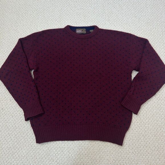 Vtg Authentic Issue Sweater Mens XL Wool Blend Vintage Crew‎ Neck Dots Y2K 90's - Picture 1 of 14